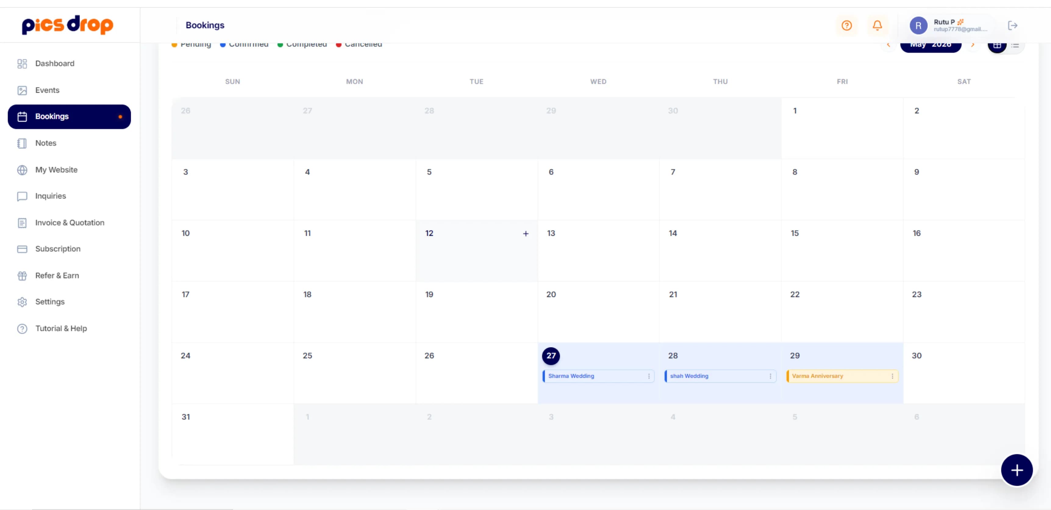 Date Wise Calendar Overview