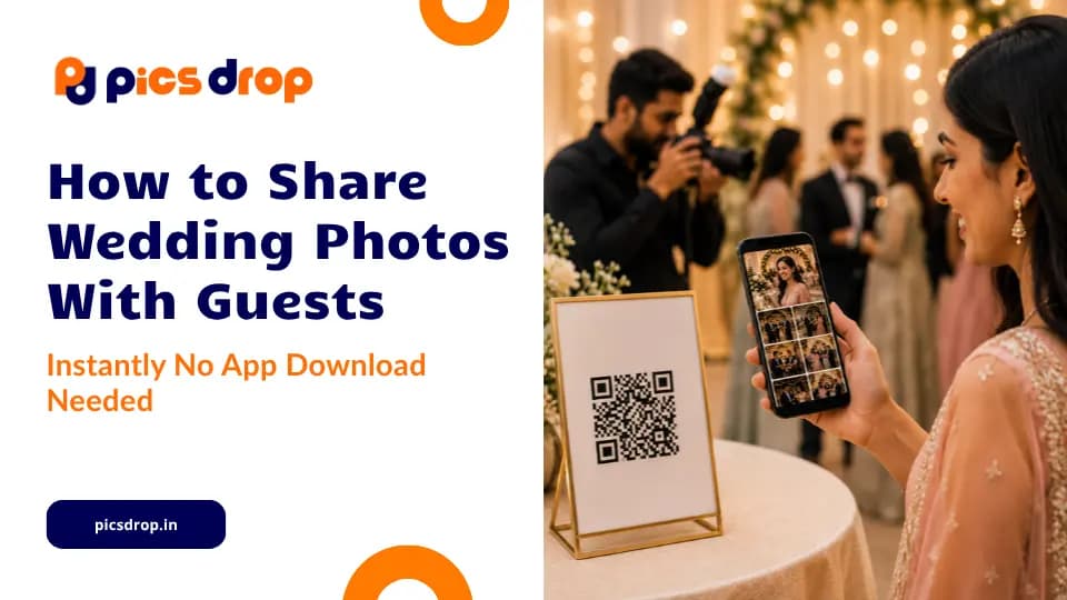 PicsDrop Blog cover: How to Share Wedding Photos With Guests Instantly No App Download Needed