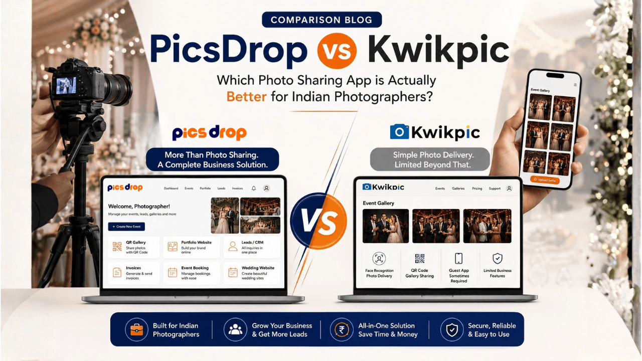 PicsDrop Blog cover: PicsDrop vs Kwikpic. Kwikpic Alternative Free for Photographers