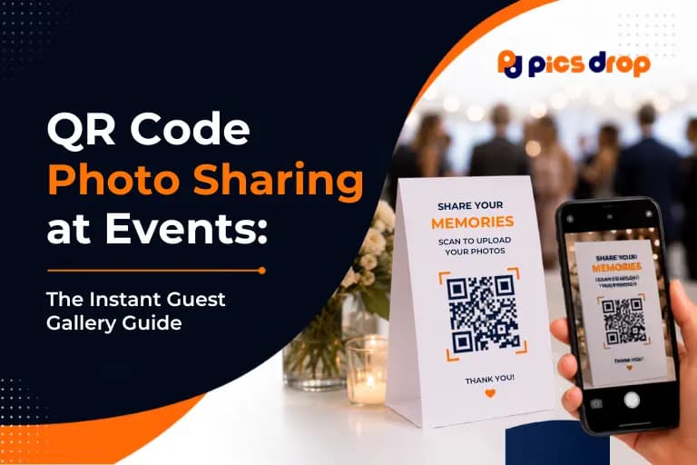 PicsDrop Blog cover: QR Code Photo Sharing at Events: The Instant Guest Gallery Guide