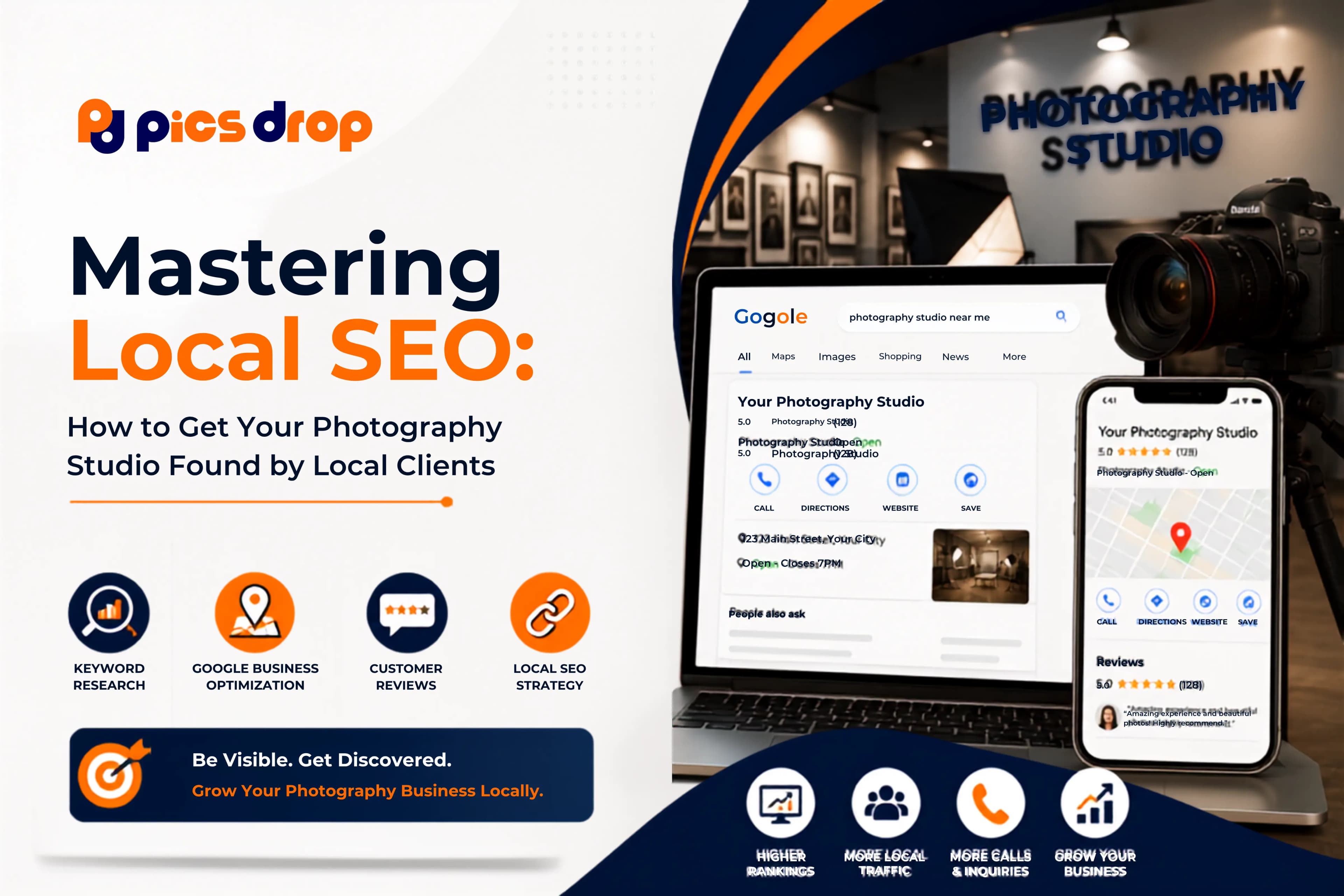 PicsDrop Blog cover: Mastering Local SEO: How to Get Your Photography Studio Found by Local Clients